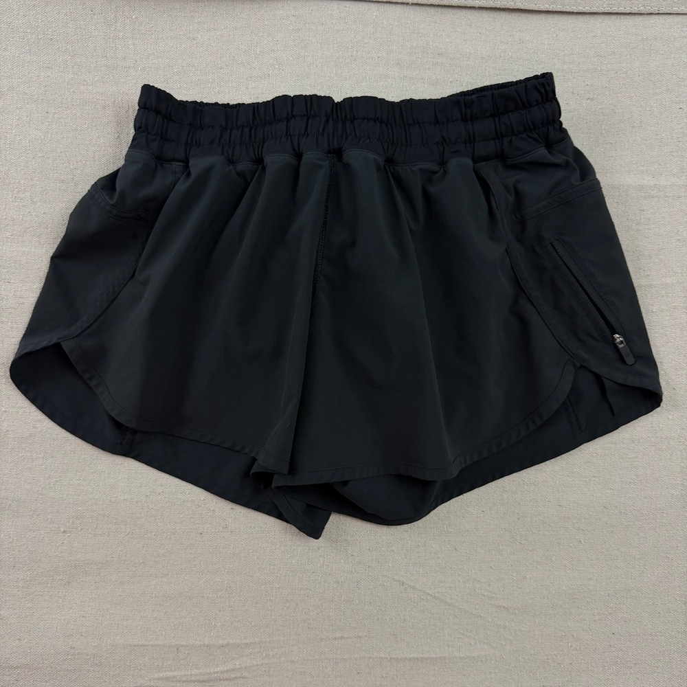 Lululemon Track That Athletic Shorts Womens 8 Black Elastic Waist Zipper Pocket